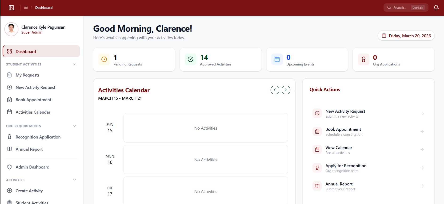 UP Baguio SRO search and filter view